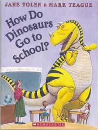 How do dinosaurs go to school?