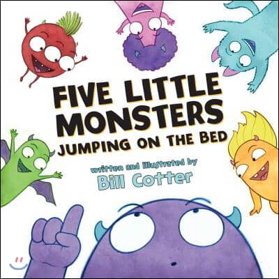 Five little monsters, jumping on the bed